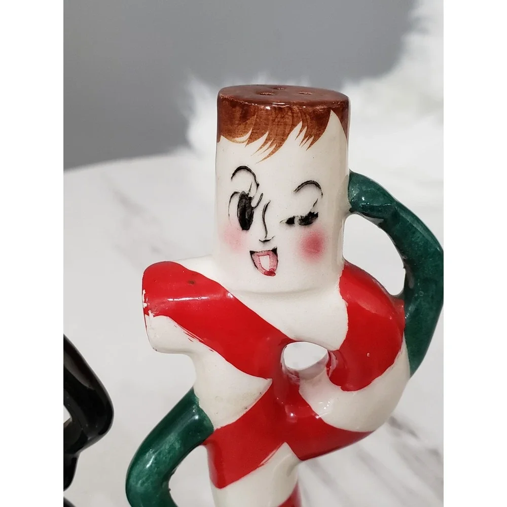 Anthropomorphic Christmas Candy Canes Salt & pepper shakers made Japan Kitschy